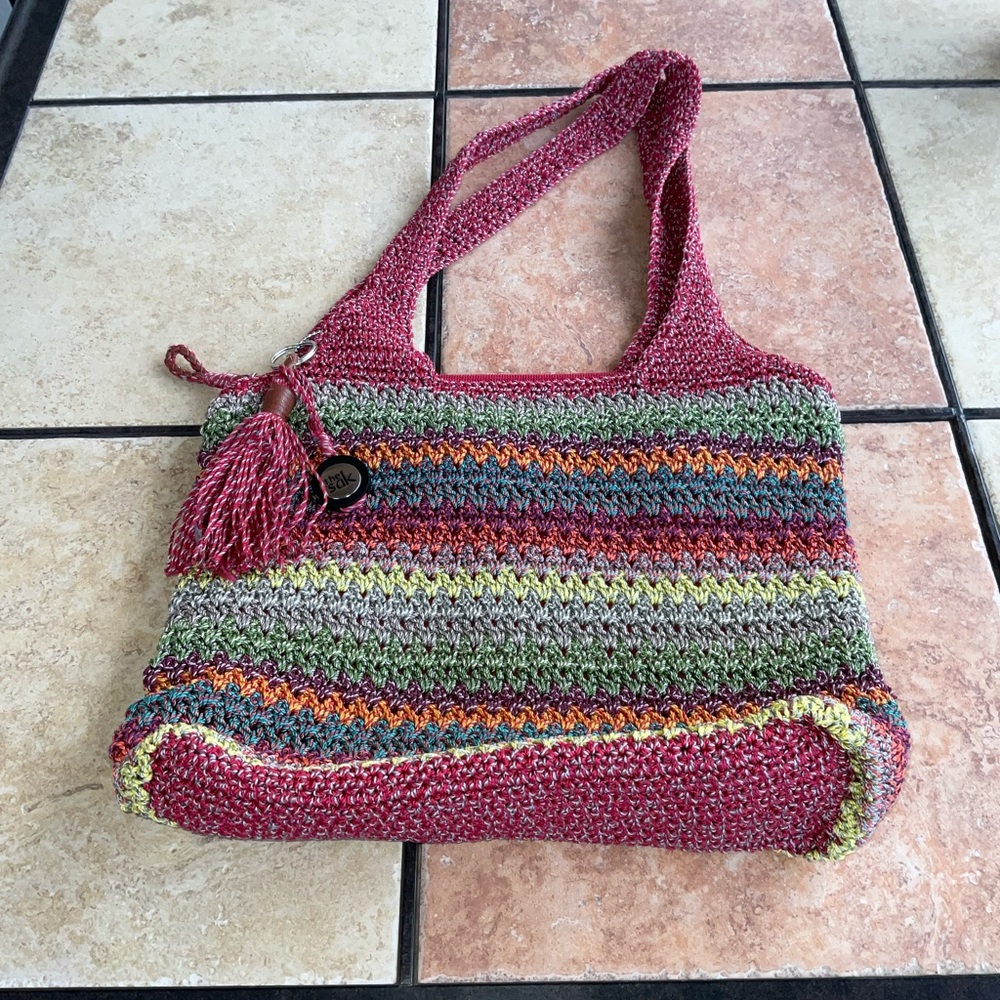 The Sak Knit multicolored LG slouchy purse Shoulder bag Red, Blue, Orange Green - Picture 10 of 11